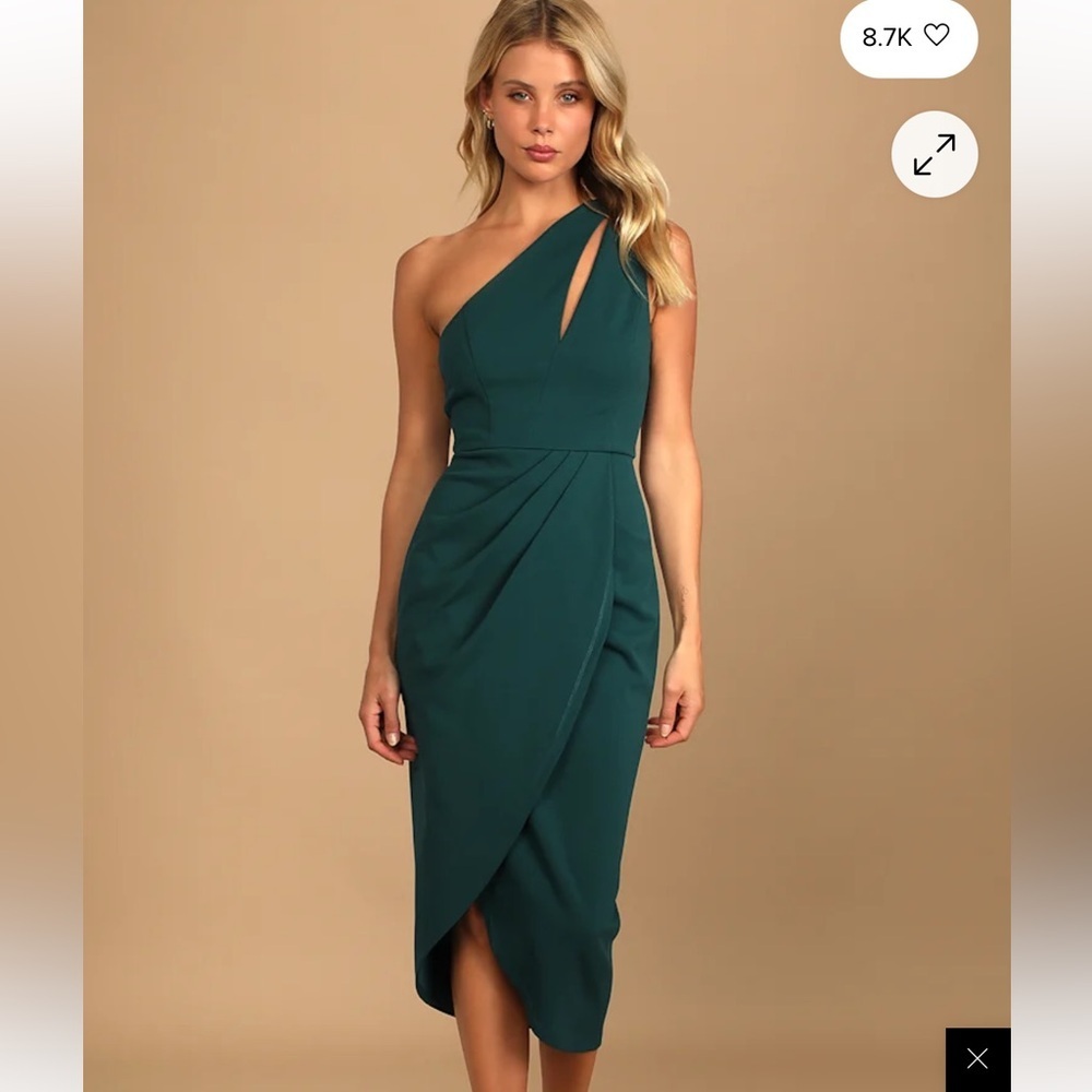Lulus So Flirty Hunter Green One-Shoulder Cutout Asymmetrical Dress. NWT Size XL
